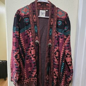 Cotton & Rye Vibrant Geometric Cardigan - Black, Pink, Turquoise